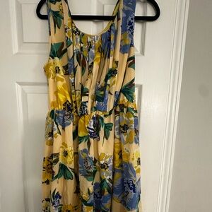 Gibson Latimer Yellow and Blue Floral Asymmetrical Dress